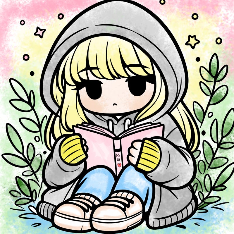 girl in oversized hoodie reading a book