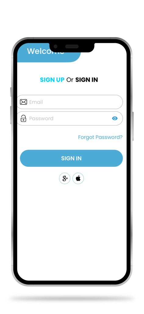TeleDoc App - TeleDoc App sign in screen with email and password fields and social login buttons