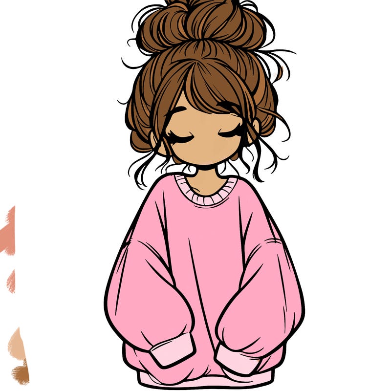 girl with baggy sweatshirt and messy bun