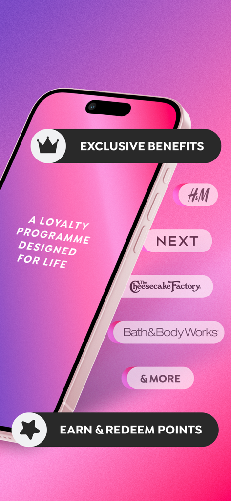 Capture d'écran de l'application Aura MENA montrant des avantages exclusifs et des points de fidélité avec des marques partenaires comme HM et Bath and Body Works.