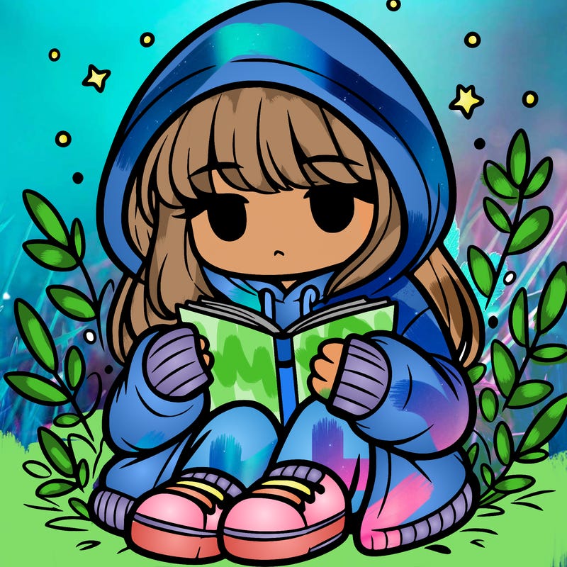 girl in oversized hoodie reading a book