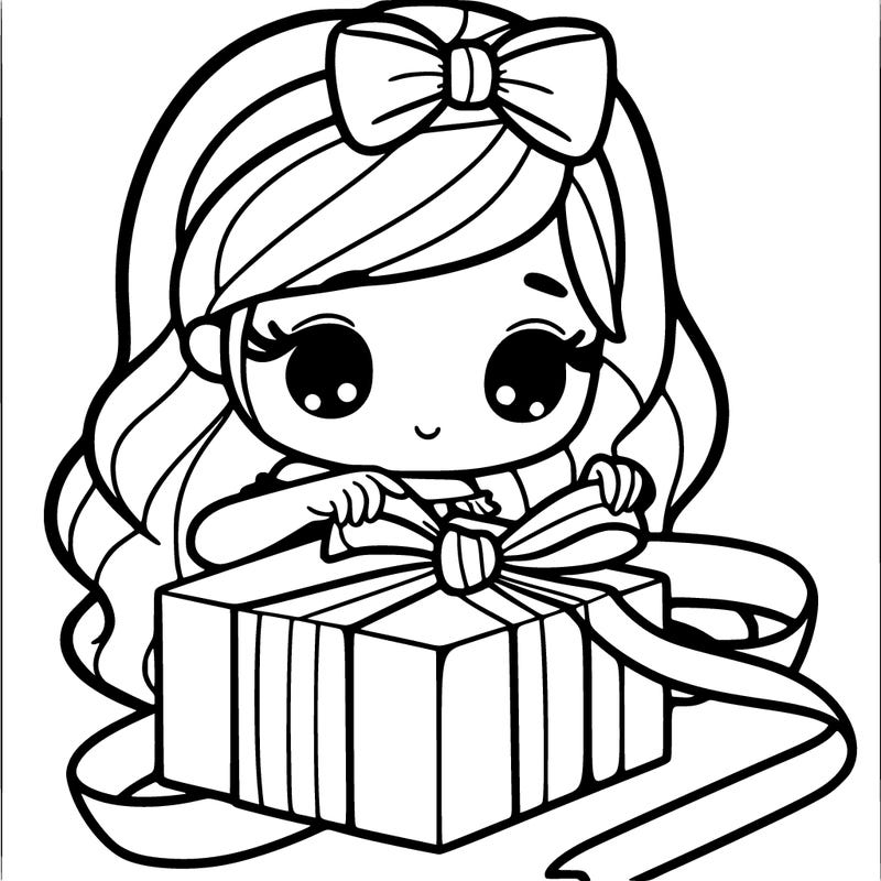 girl wrapping a gift with ribbon.