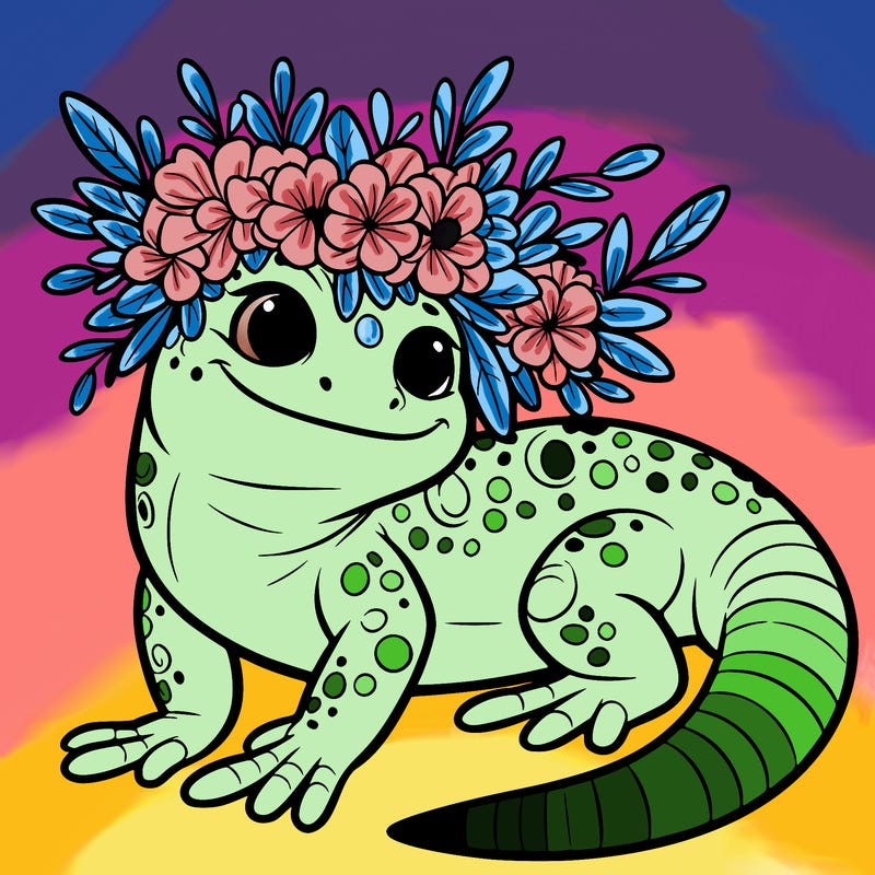 lizard with flower crown