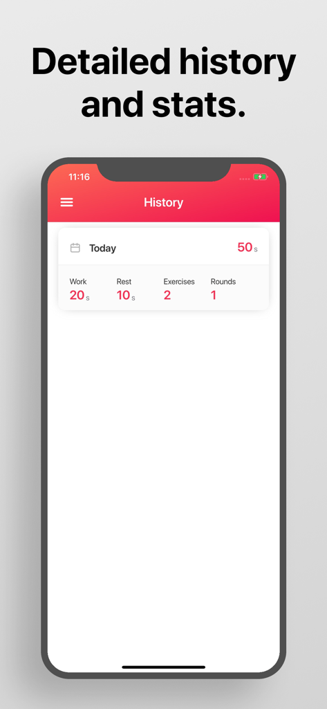 Interval Timer □ HIIT Timer - A mobile interface of the Interval Timer app showing detailed workout history and statistics.