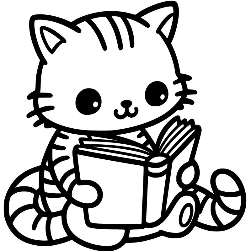 cat reading a book