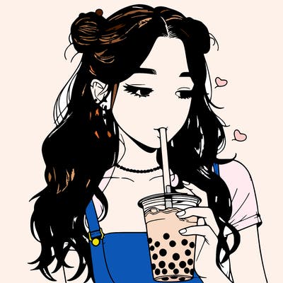 aesthetic realistic girl with boba