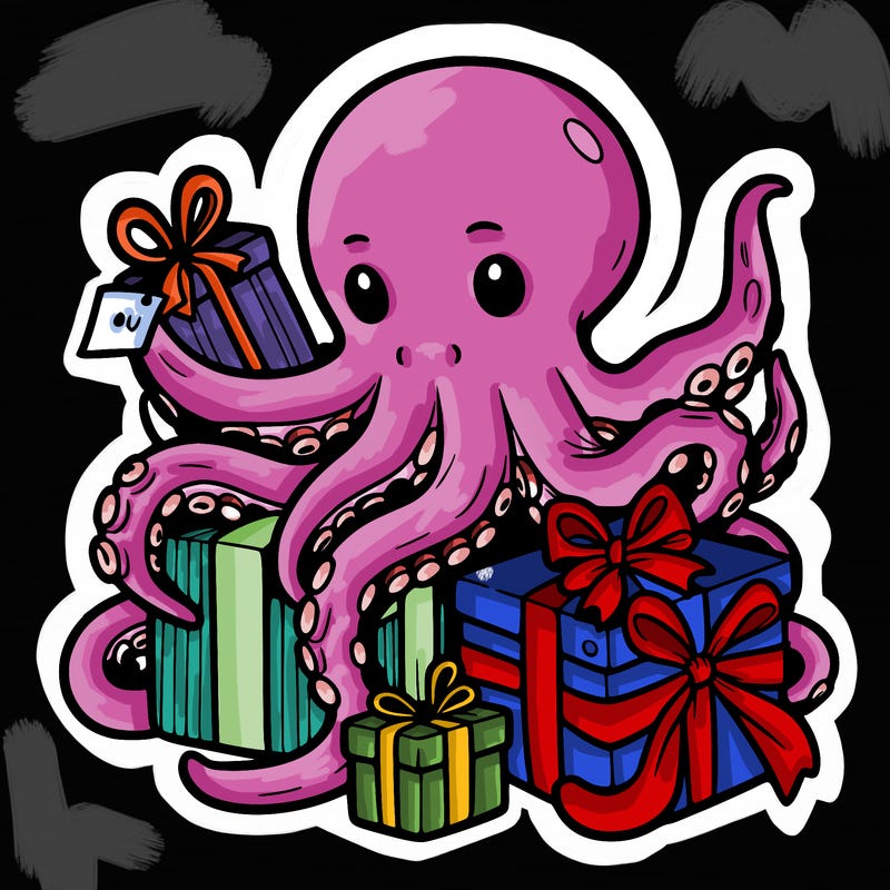 an octopus wrapping gifts