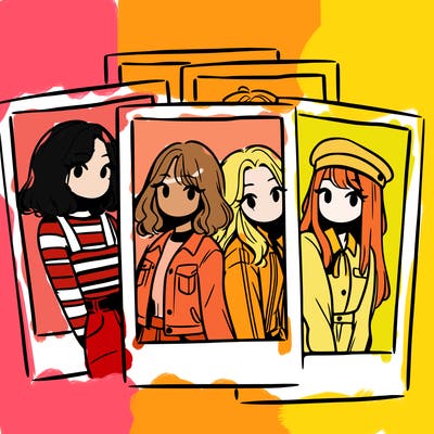 polaroid photo of 4 girls