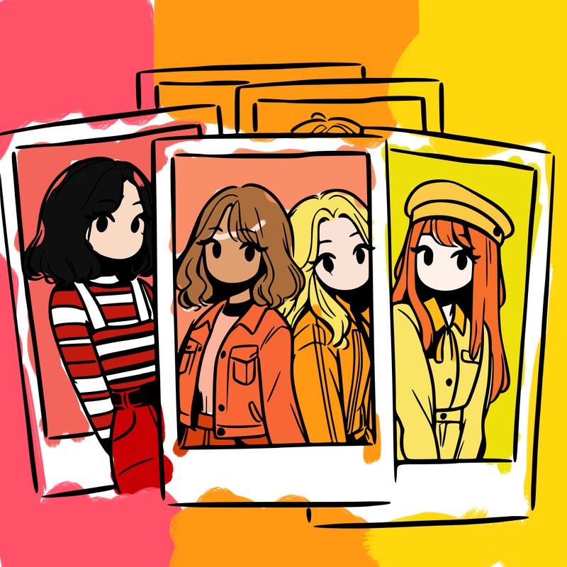 polaroid photo of 4 girls