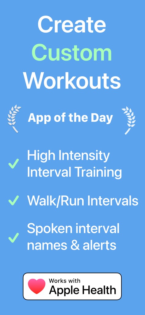 Intervals Pro: HIIT Timer - Promotional screen for Intervals Pro highlighting custom HIIT workouts and Apple Health integration.