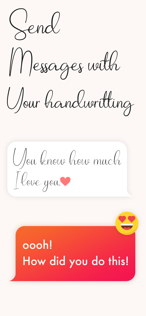 A text message conversation showing a personalized handwritten font compared to a standard font