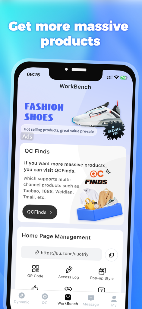 UUFinds - UUFinds workbench screen showing fashion shoes and QC finds section