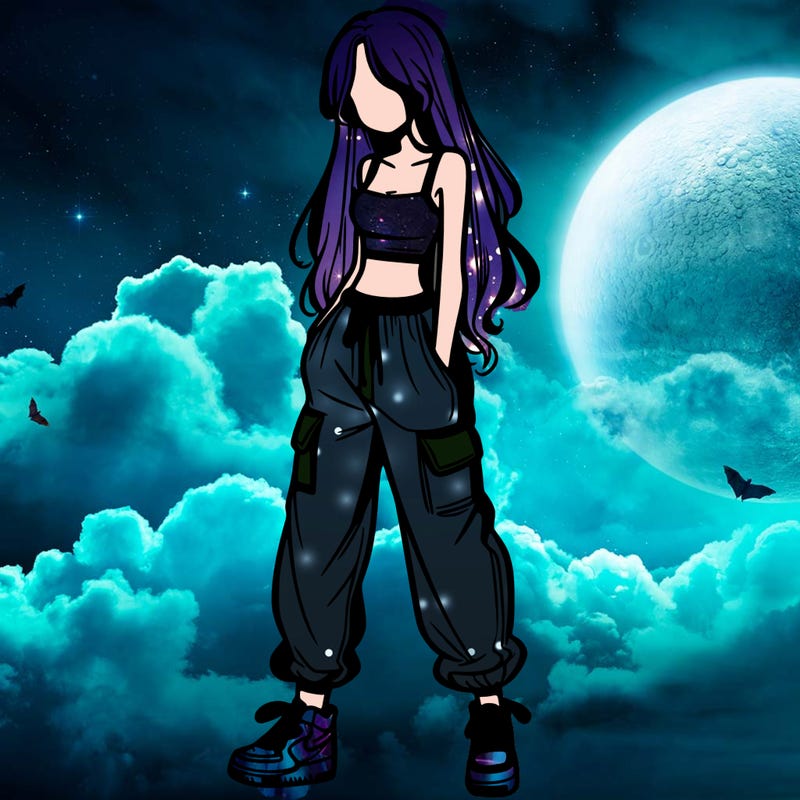 girl in baggy pants crop top and long hair