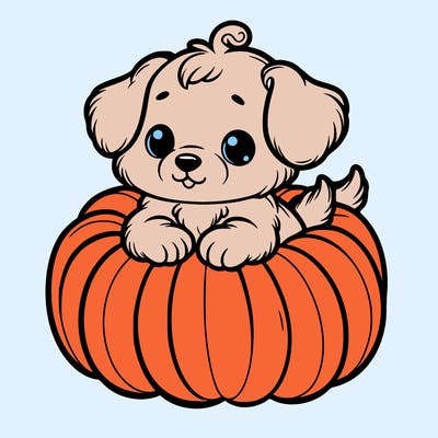 cute little puppy in a pumpkin