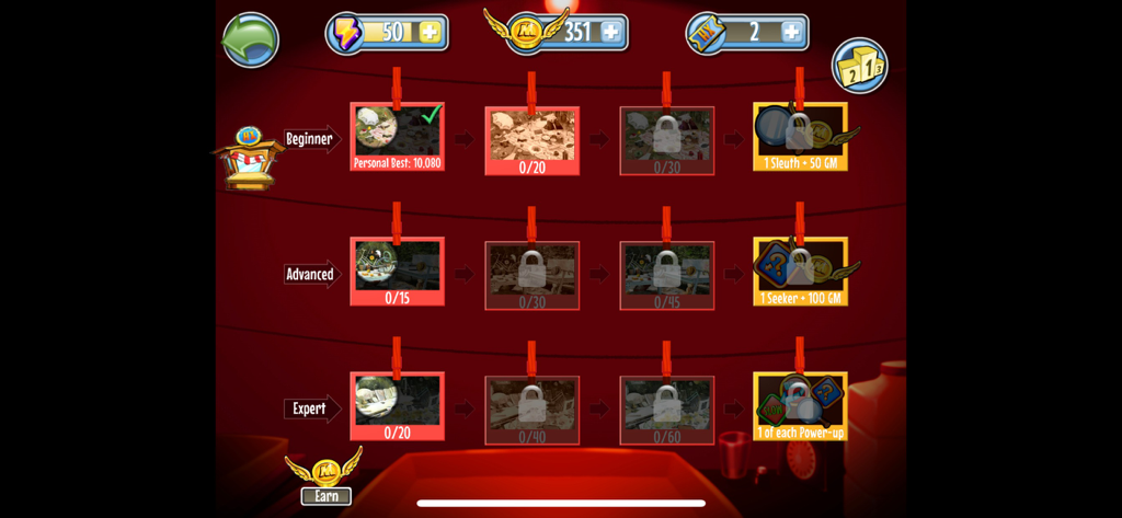 Hidden Express - Hidden Express level selection screen with Beginner Advanced and Expert difficulty tiers