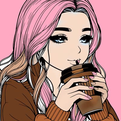 realistic girl drinking coffee