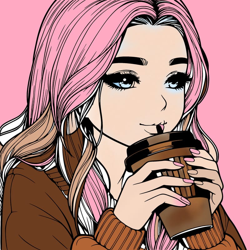 realistic girl drinking coffee