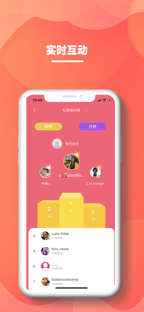 QIUI app user interface displaying a leaderboard for the community gift rankings.