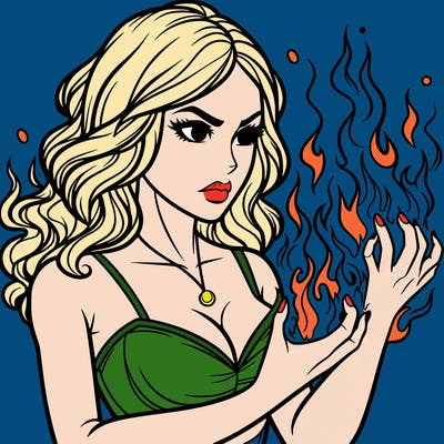 a realistic woman having the power of fire