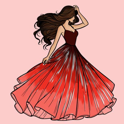 realistic woman with dress flowing in the wind