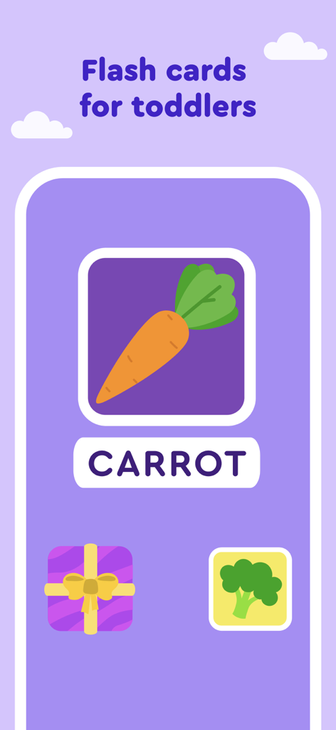 Keiki Learning games for Kids - Keiki app educational flashcards for toddlers featuring a carrot image