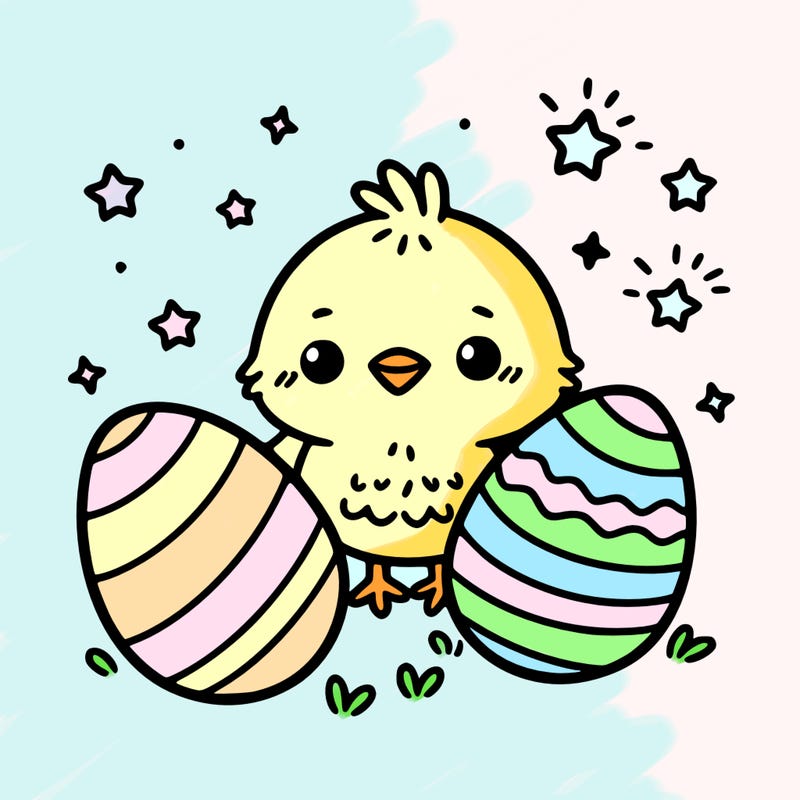 cute easter chick with eggs