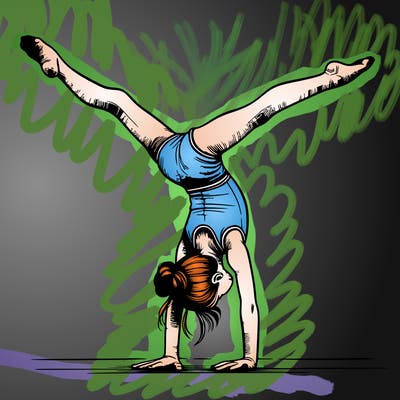 realistic gymnastic hand stand girl in four splits