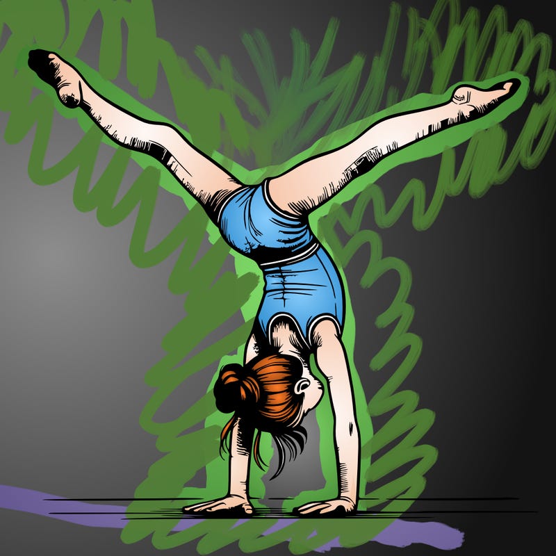 realistic gymnastic hand stand girl in four splits