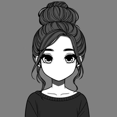 realistic girl with a bun on top of her head.