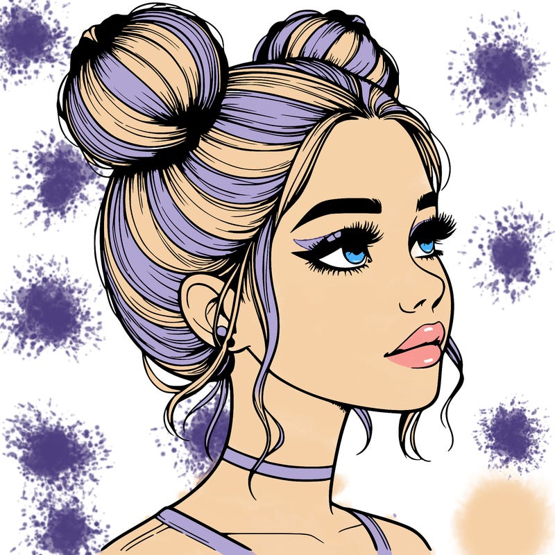 realistic girl with buns on the top of her head