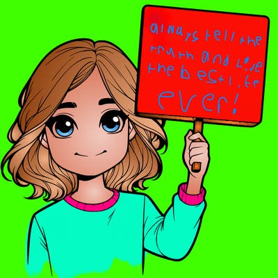 realistic girl holding up a sign