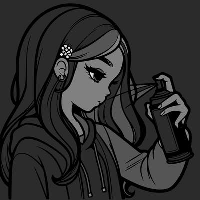 a realistic girl spray painting