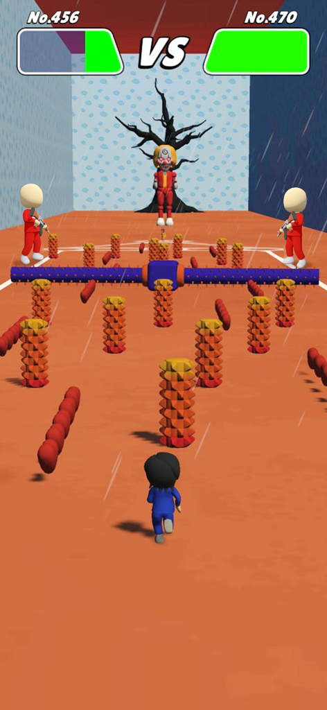 Prison Survival: Tap Challenge - A player navigating a 3D survival obstacle course with guards and a clown figure
