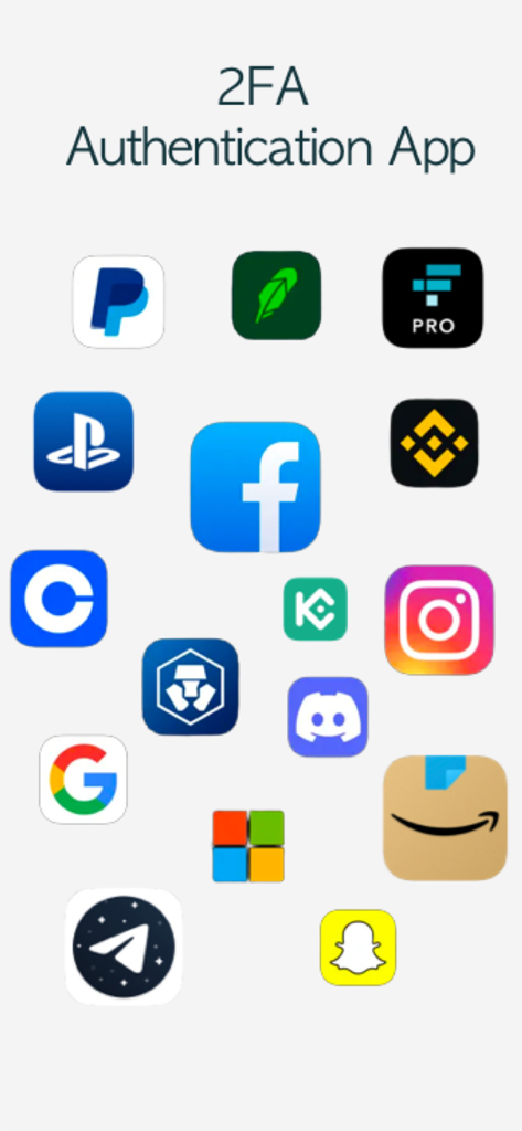 2FA: TOTP authenticator - Una colección de logotipos de servicios populares compatibles con la aplicación de autenticación 2FA