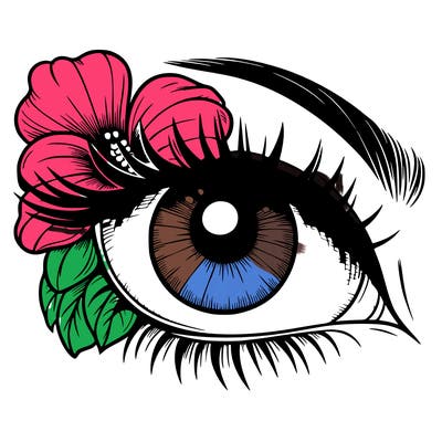 realistic eye with flower