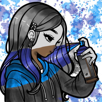 a realistic girl spray painting