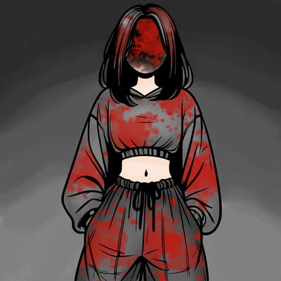 realistic girl faceless with baggy pants and a crop top