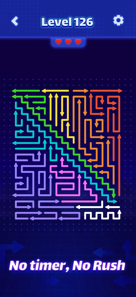 Arrow Game: Color Escape - Captura de tela do jogo Arrow Game Color Escape apresentando um labirinto de setas coloridas no nível 126