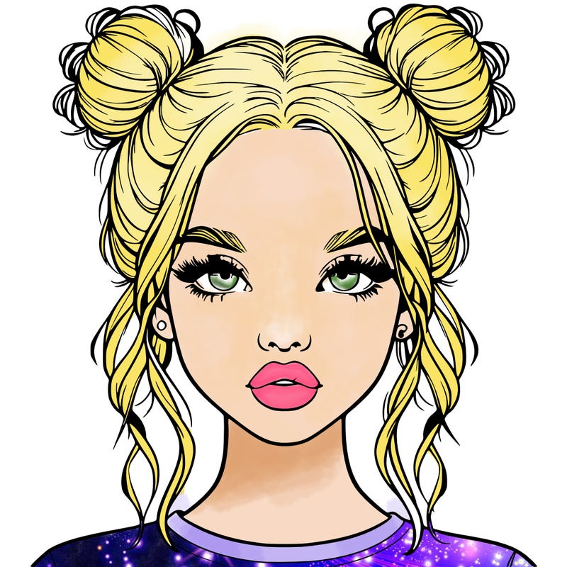 realistic girl with two buns in hair and lips