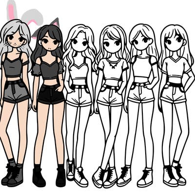 a group of girls wearing crop tops and shorts