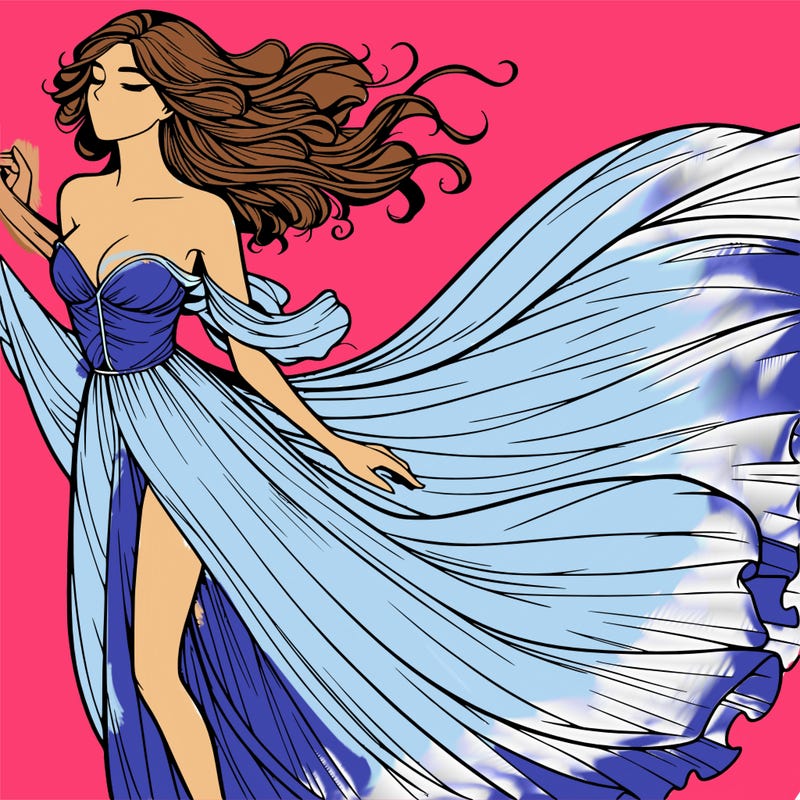 realistic woman in dress flowing the the wind