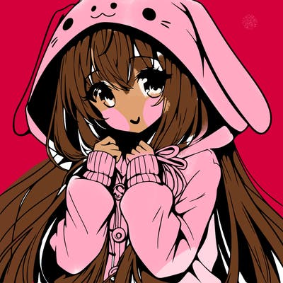 anime character girl with long hair cute bunny hoodie