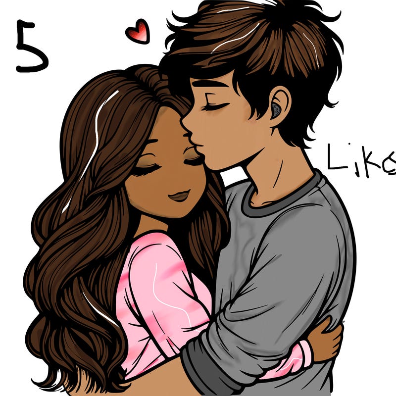 a realistic couple boy and girl hugging and kissing