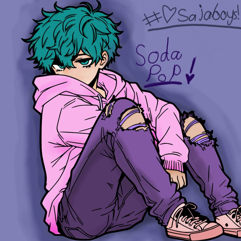 a male hoddie ripped jeans messy hair anime