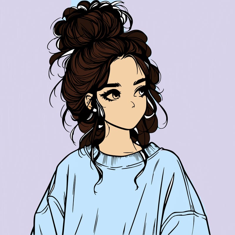 realistic girl with messy bun and oversized clothing