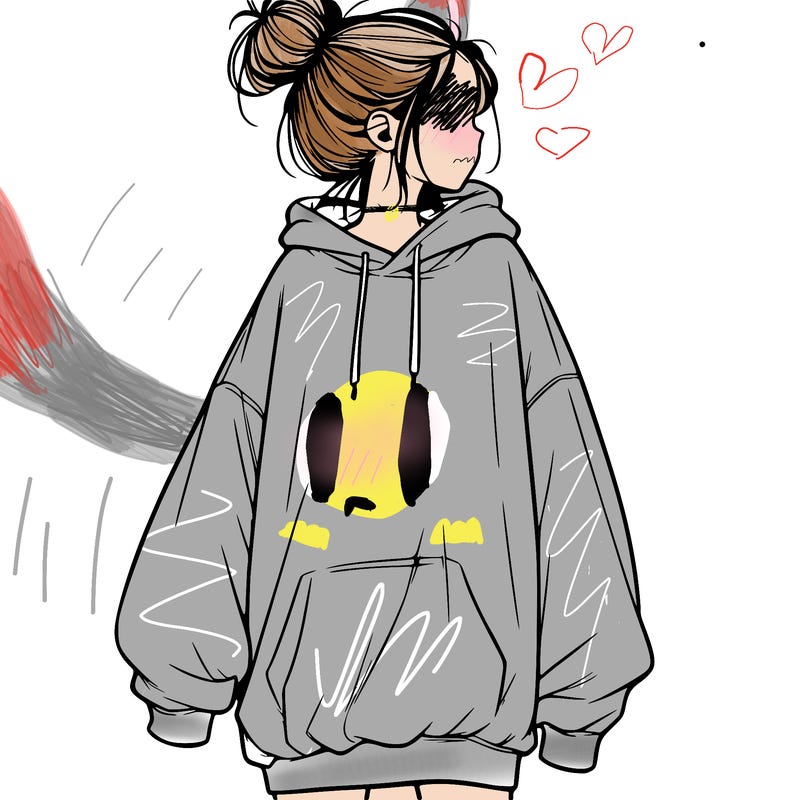 realistic girl with a oversized sweatshirt on and a bun