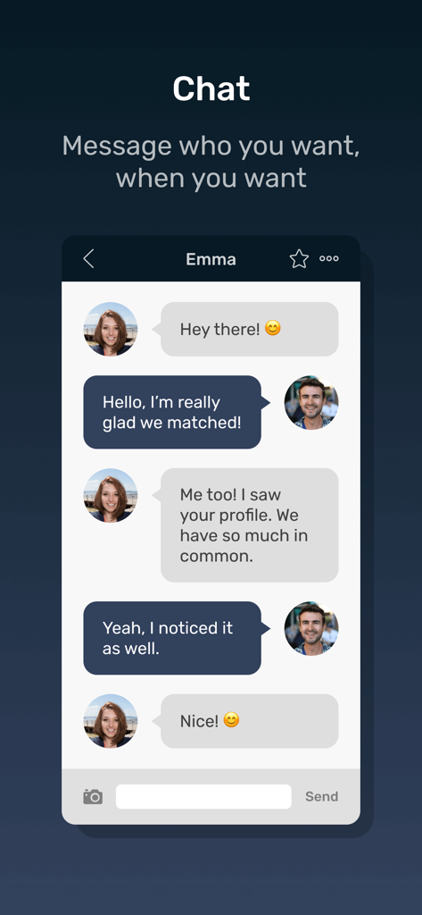 Messaging interface of the Disabled Singles Dating app showing a friendly conversation between two matched users