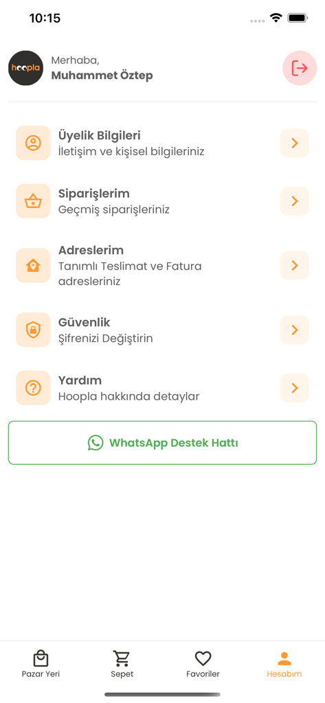 Hoopla - Hoopla mobile app account profile page featuring user settings and a WhatsApp support button