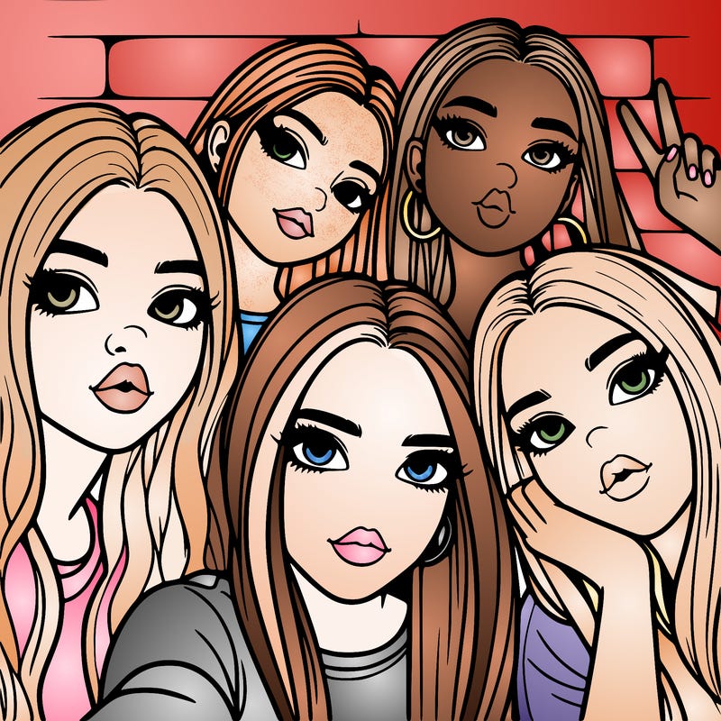 group of teen girls friends y2k up close in a selfie