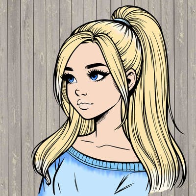 realistic girl with a high ponytail
